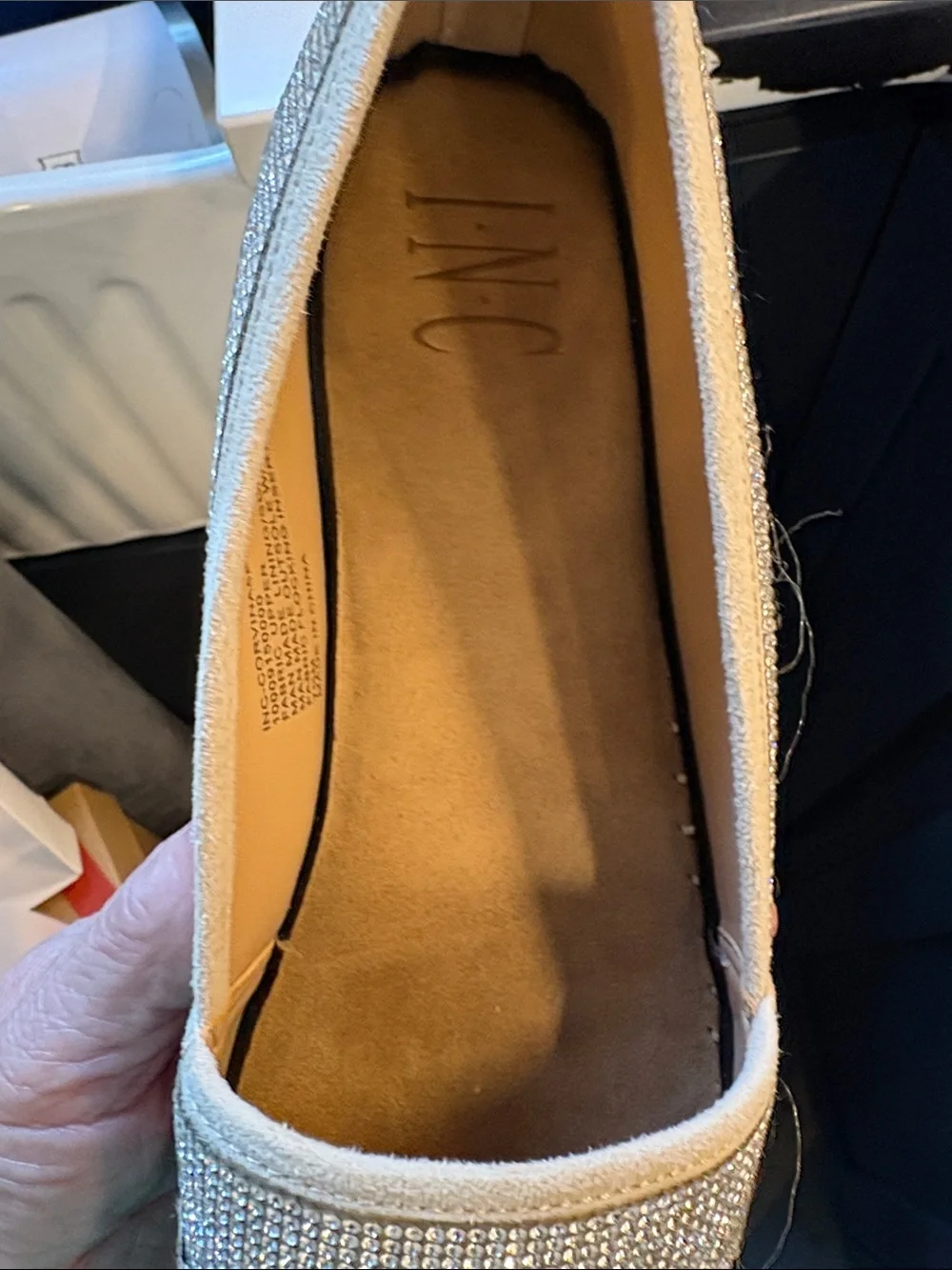 INC International Concepts Black & Silver Crystal Espadrille Slip-Ons